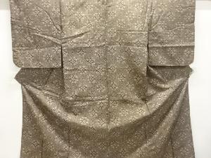 アンティーク　泥染変わり七宝に花模様織出し手織り紬着物